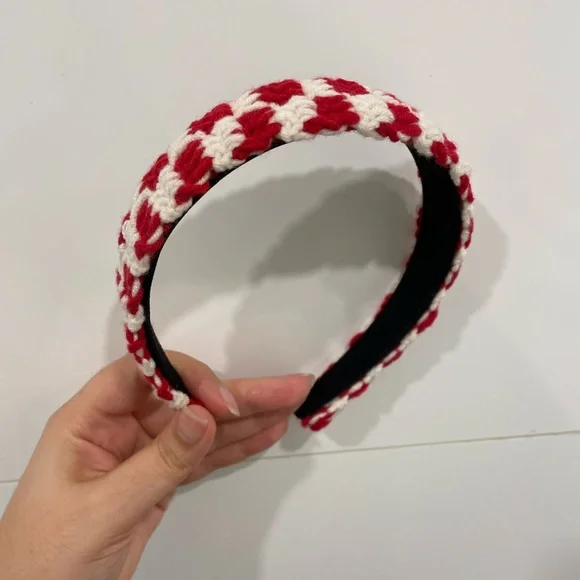 Red and White Checker Knit Headband - Picture 4 of 6
